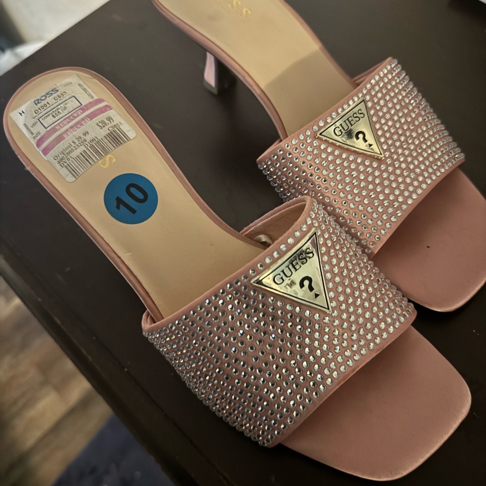 Guess Pink Rhinestone Heeled Slides